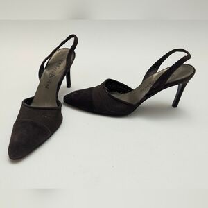 Yves Saint Laurent YSL Dark Brown Velvet Slingback Heels 7